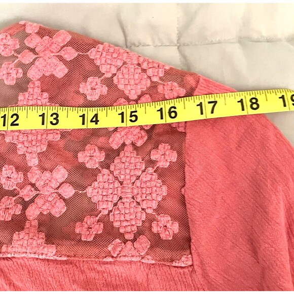 JP Richard Crochet Tunic Top Embroidered Pink Gauze Flowy XL Peasant Cottage Y2K - Picture 9 of 16